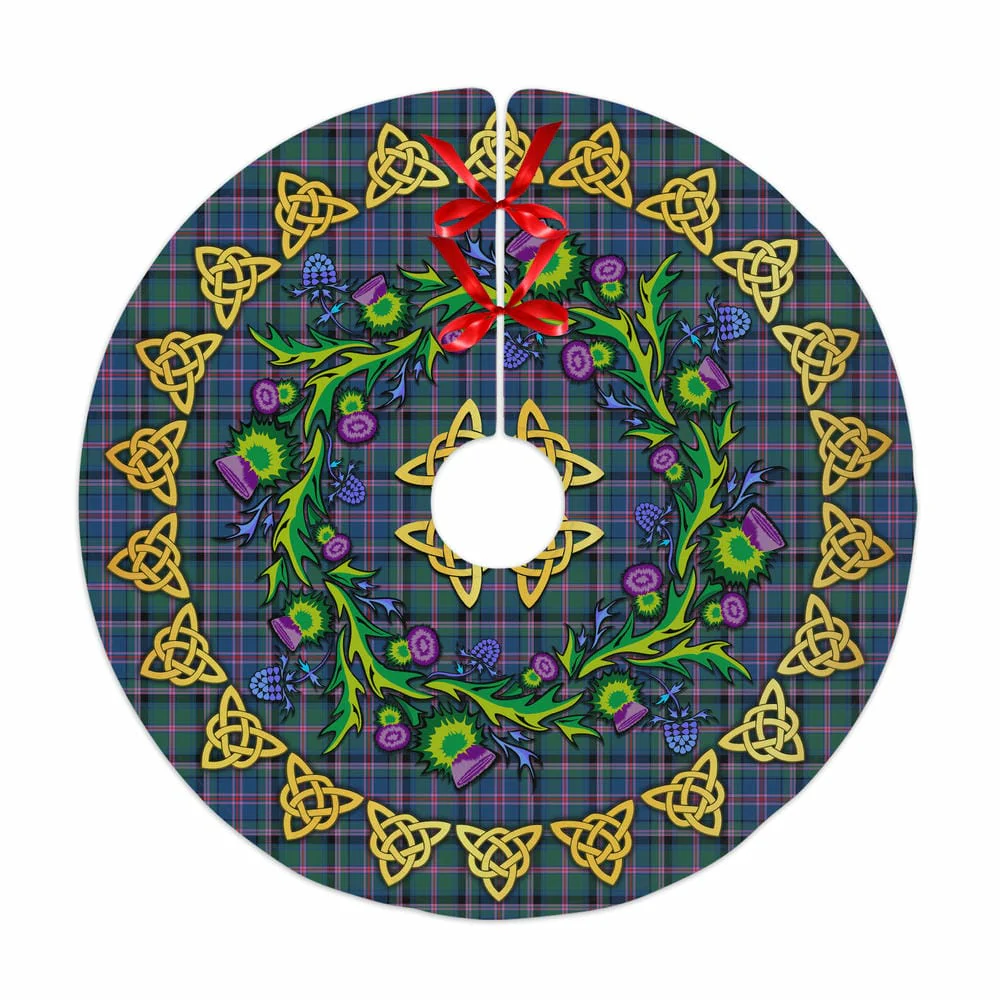 Scottish Cooper Ancient Tartan Thistle Celtic Knot Christmas Tree Skirt