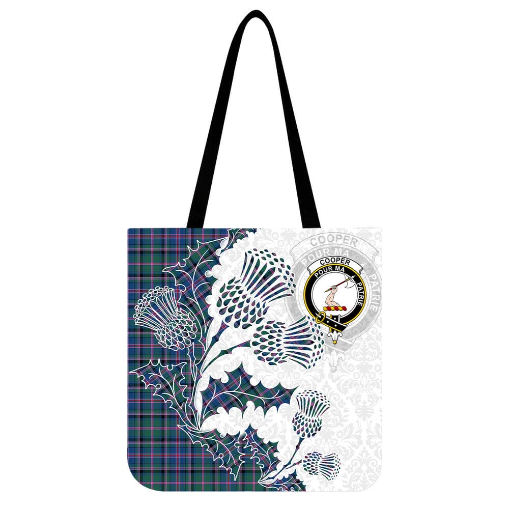 Scottish Cooper Clan Crest Tartan Tote Bag - Thistle Flowers Style
