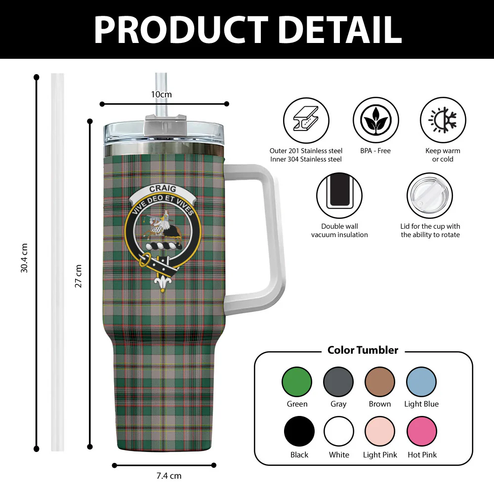 Scottish Craig Ancient Clan Badge Tartan 40oz Tumbler - Image 2