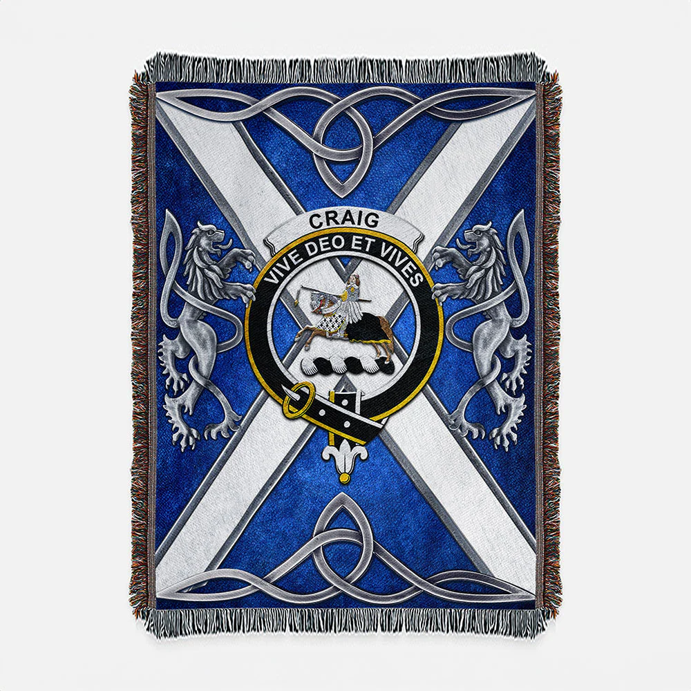 Scottish Craig Clan Badge Woven Blanket Silver Rampant Lion Emblem