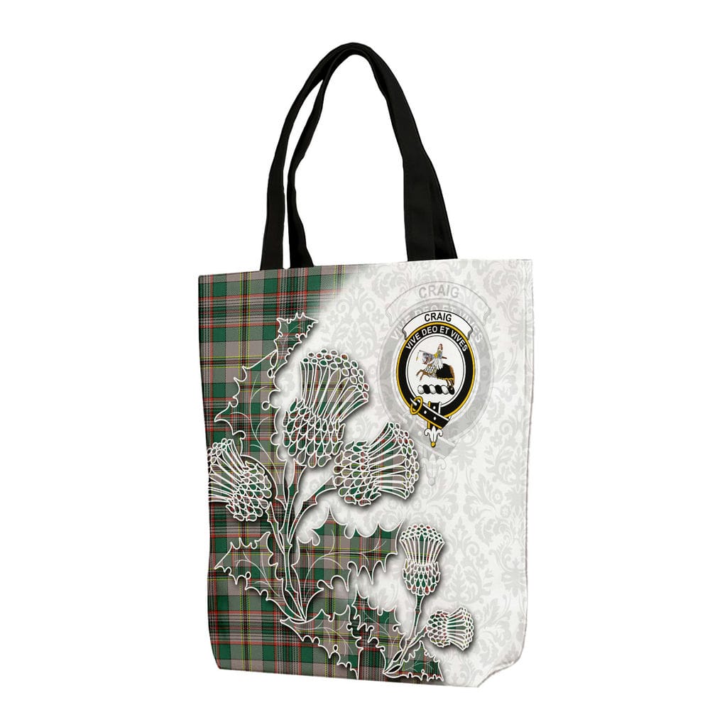 Scottish Craig Clan Badge Tartan Canvas Bag With Shoulder Straps - Thistle Flowers Style