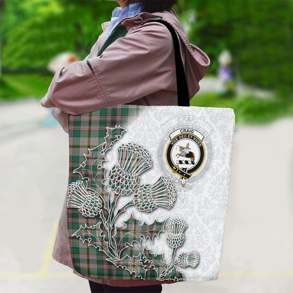 Scottish Craig Clan Badge Tartan Canvas Bag With Shoulder Straps - Thistle Flowers Style - Image 2