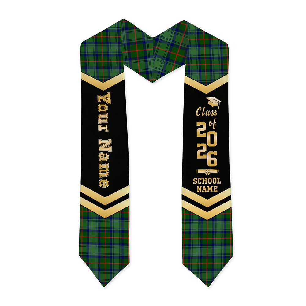 Scottish Cranstoun Clan Badge Tartan Graduation Stole Black Gold Honor - Image 3