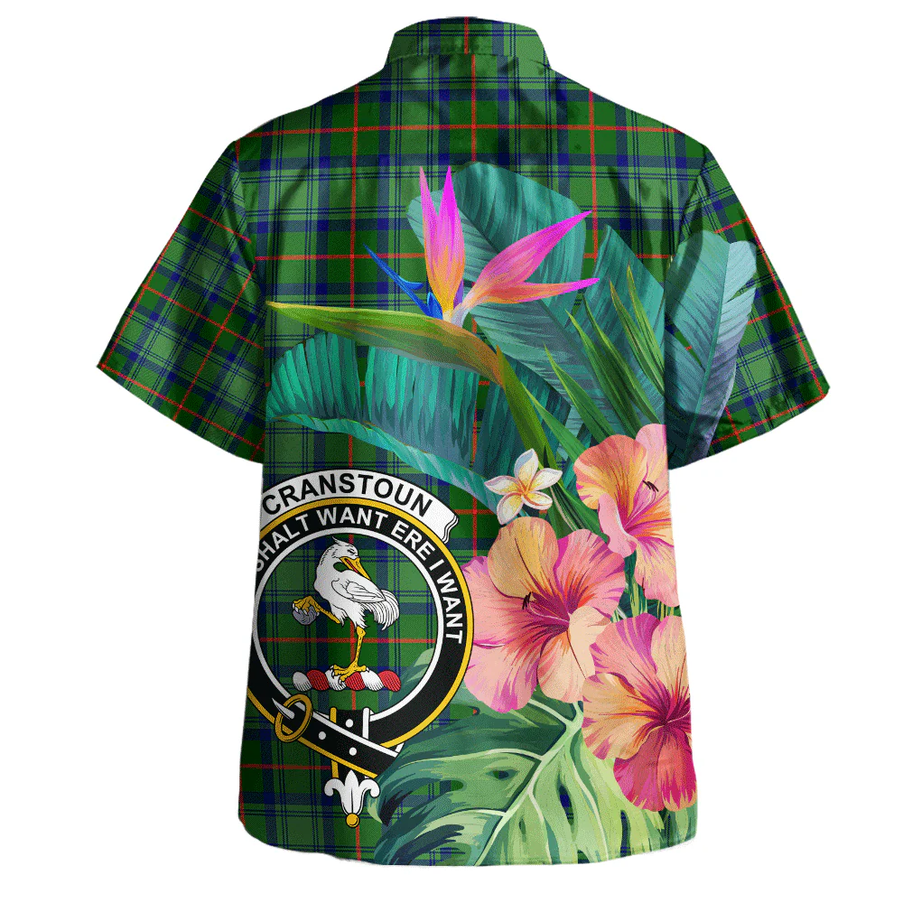 Scottish Cranstoun Clan Badge Tartan Hawaiian Shirt Bouquet Tropical Style - Image 3