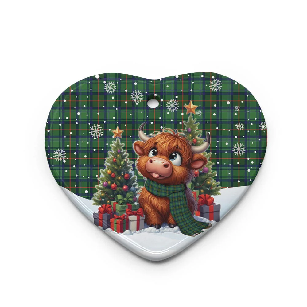 Scottish Cranstoun Tartan Ceramic Ornament Cute Highland Cow Christmas - Image 3