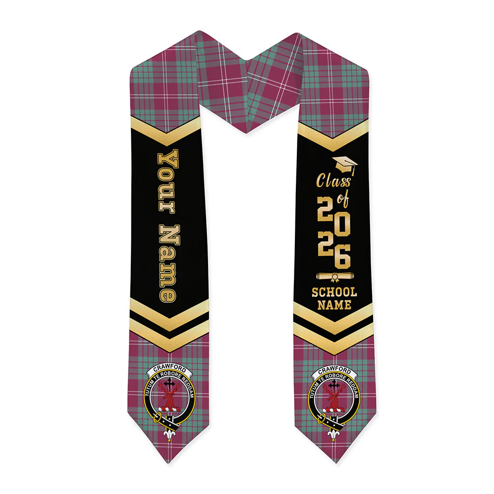 Scottish Crawford Ancient Clan Badge Tartan Graduation Stole Black Gold Honor