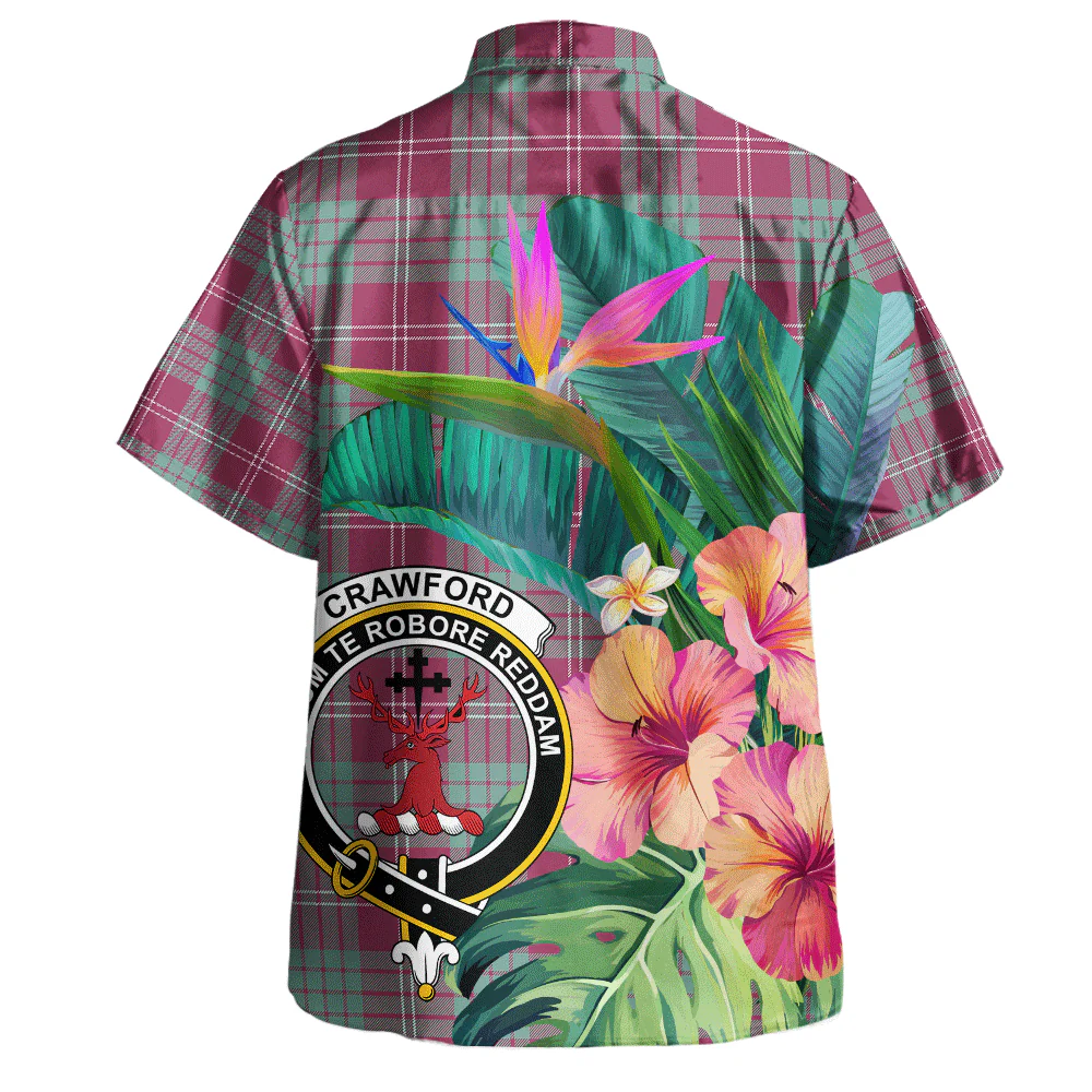 Scottish Crawford Ancient Clan Badge Tartan Hawaiian Shirt Bouquet Tropical Style - Image 3