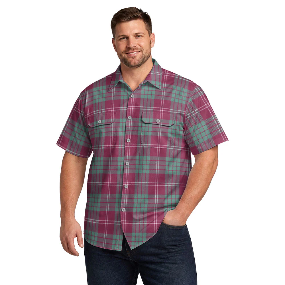 Scottish Crawford Ancient Clan Badge Tartan Short Sleeve Work Shirt - Image 4
