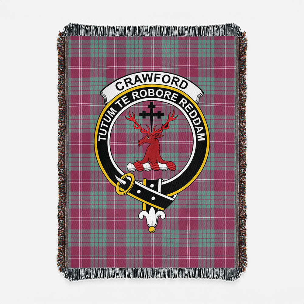 Scottish Crawford Ancient Clan Badge Tartan Woven Blanket - Image 2