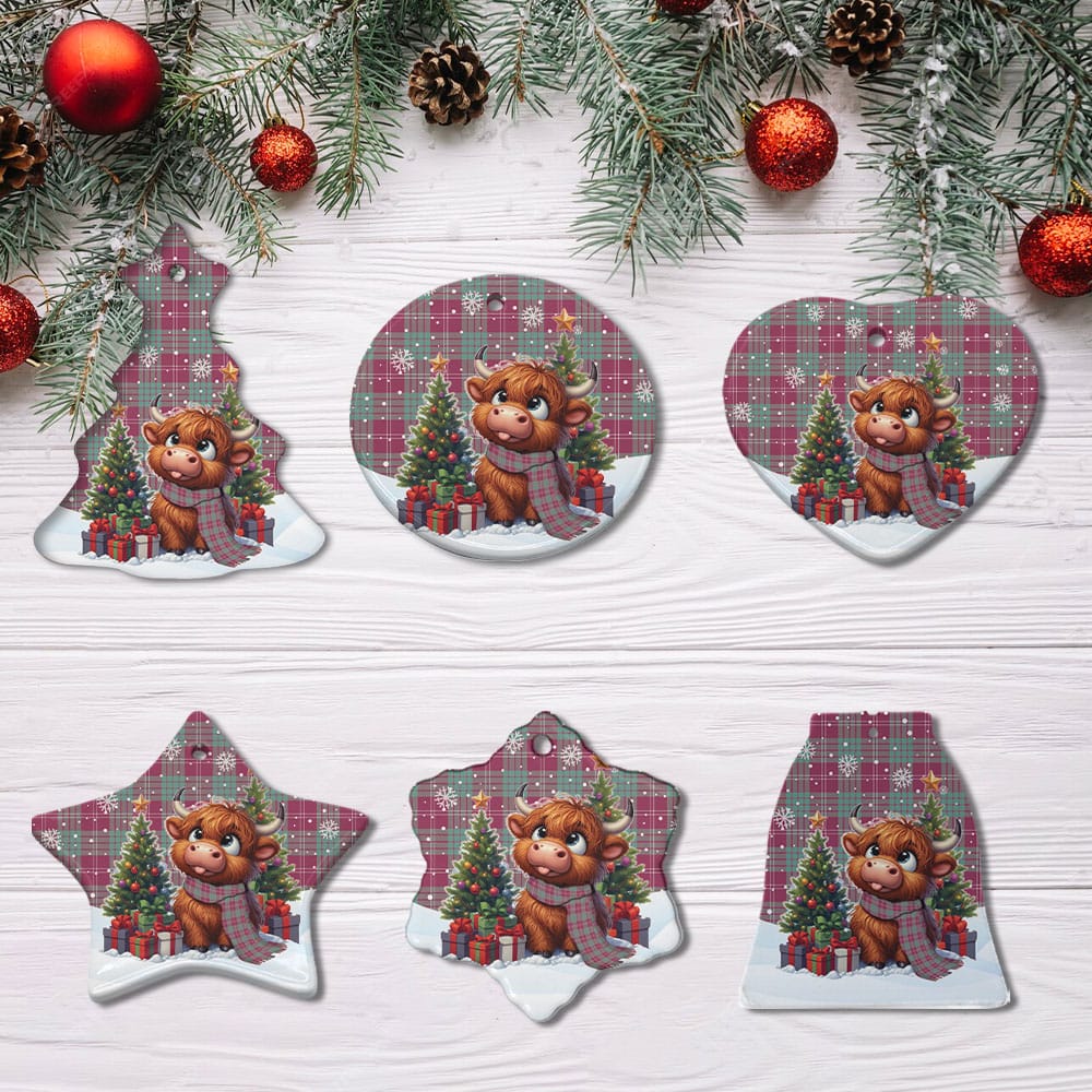 Scottish Crawford Ancient Tartan Ceramic Ornament Cute Highland Cow Christmas
