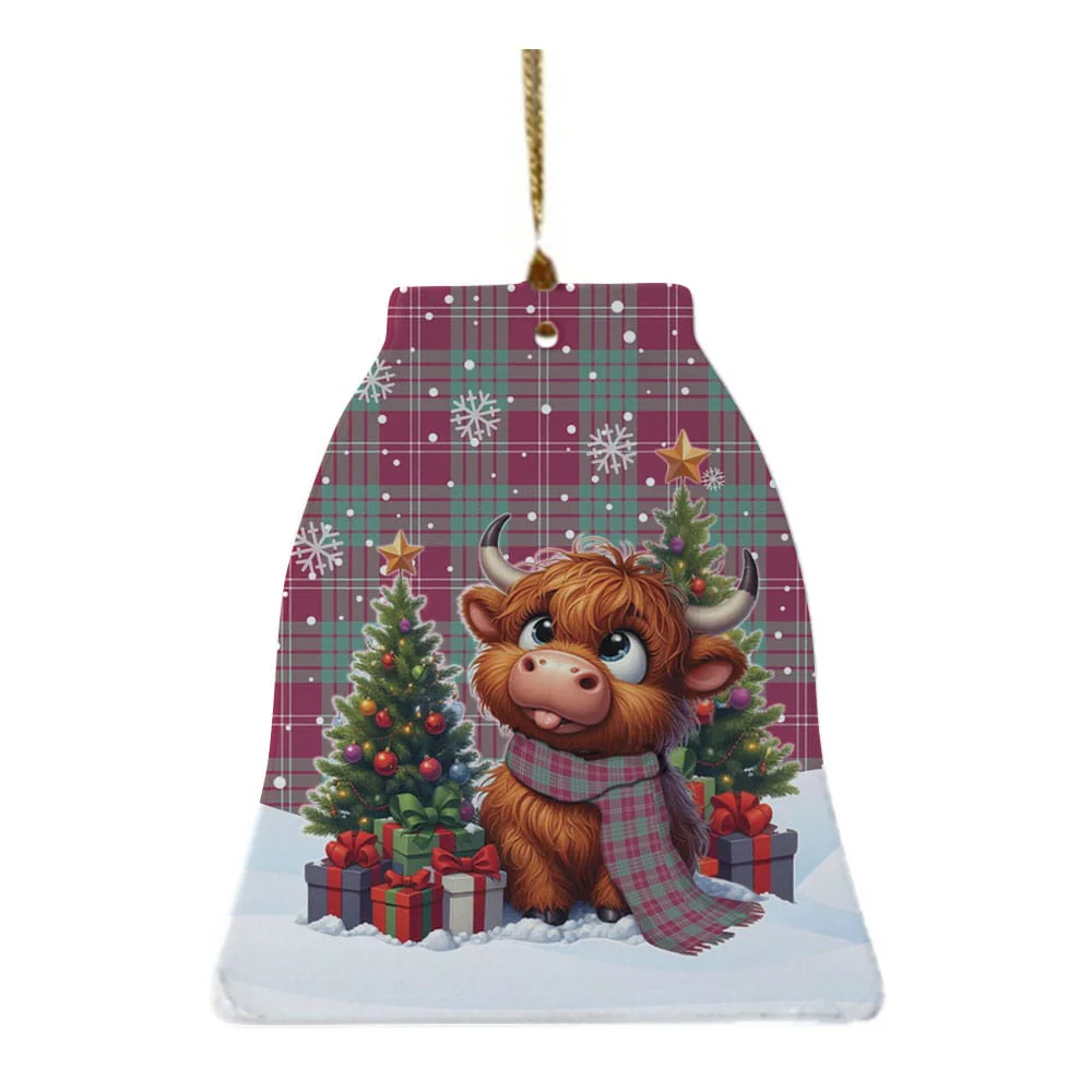 Scottish Crawford Ancient Tartan Ceramic Ornament Cute Highland Cow Christmas - Image 4