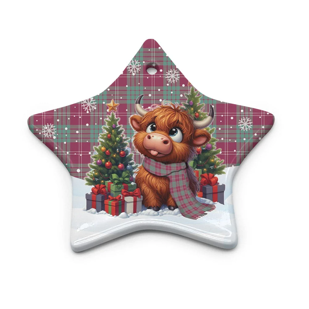 Scottish Crawford Ancient Tartan Ceramic Ornament Cute Highland Cow Christmas - Image 5