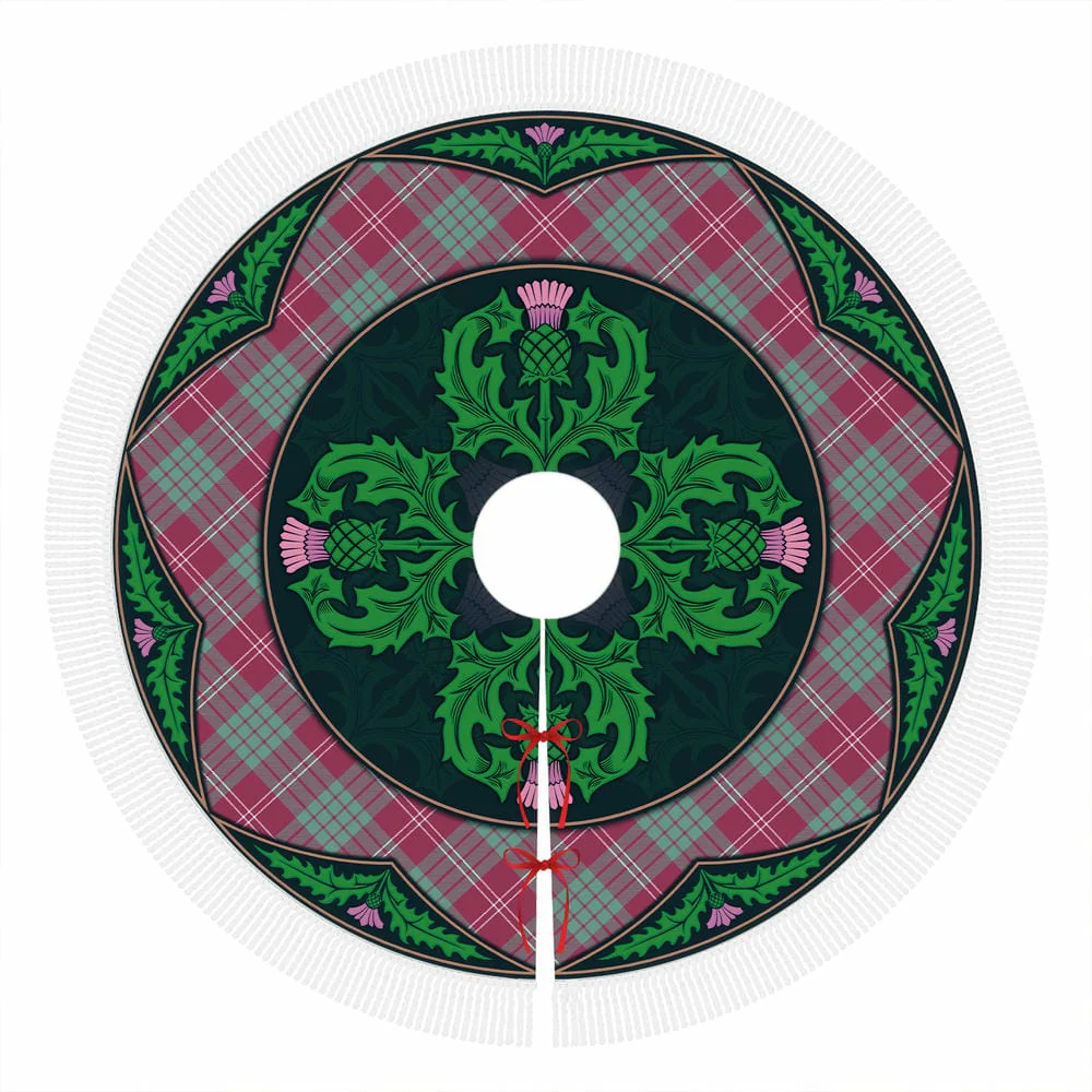 Scottish Crawford Ancient Tartan Christmas Tree Skirt Old Scottish Thistle Flower - Image 4