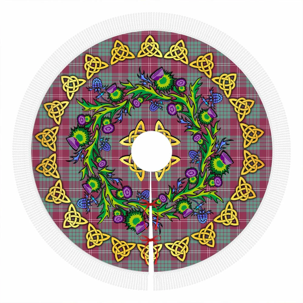 Scottish Crawford Ancient Tartan Thistle Celtic Knot Christmas Tree Skirt - Image 4