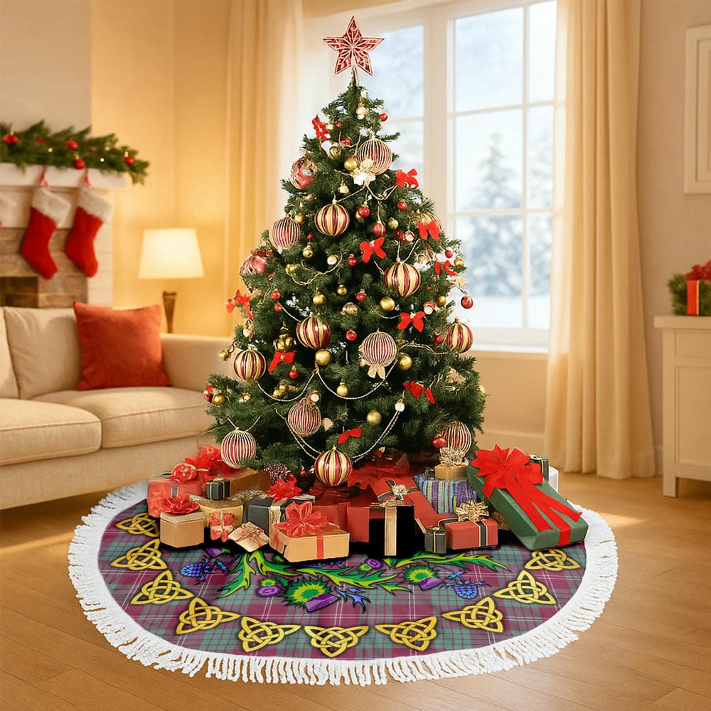 Scottish Crawford Ancient Tartan Thistle Celtic Knot Christmas Tree Skirt - Image 6