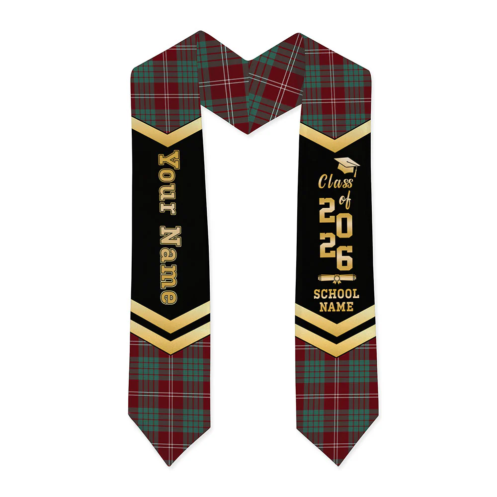 Scottish Crawford Modern Clan Badge Tartan Graduation Stole Black Gold Honor - Image 3