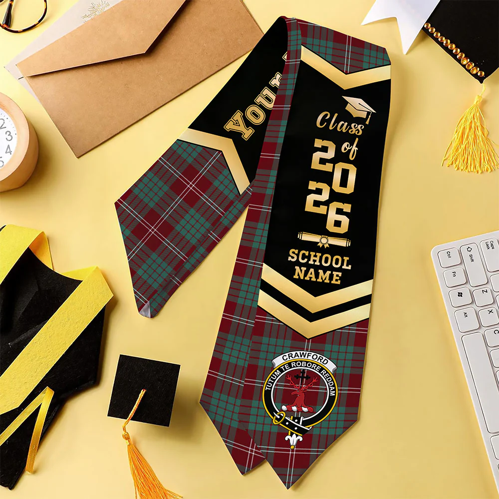 Scottish Crawford Modern Clan Badge Tartan Graduation Stole Black Gold Honor - Image 4