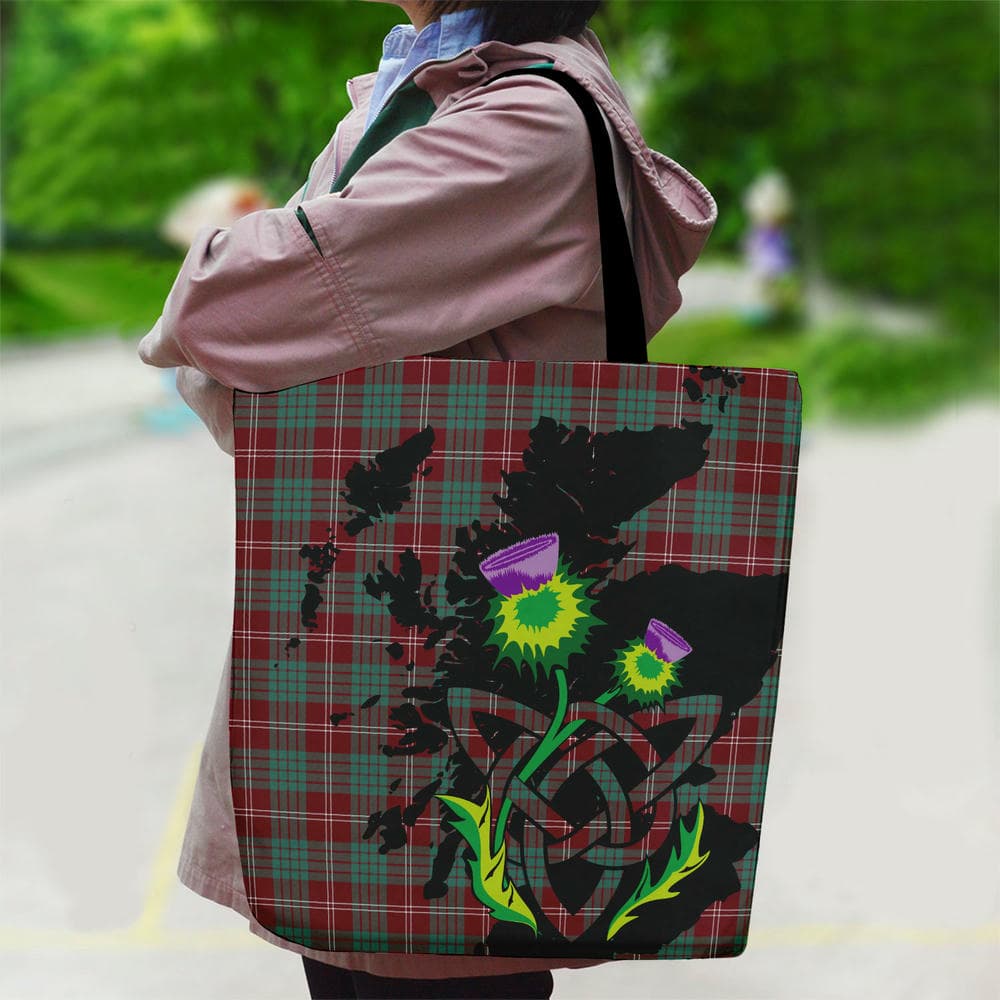 Scottish Crawford Modern Tartan Canvas Bag With Shoulder Strap With Thistle - Image 2