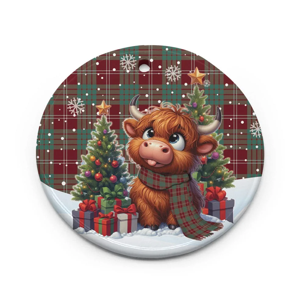 Scottish Crawford Modern Tartan Ceramic Ornament Cute Highland Cow Christmas - Image 2