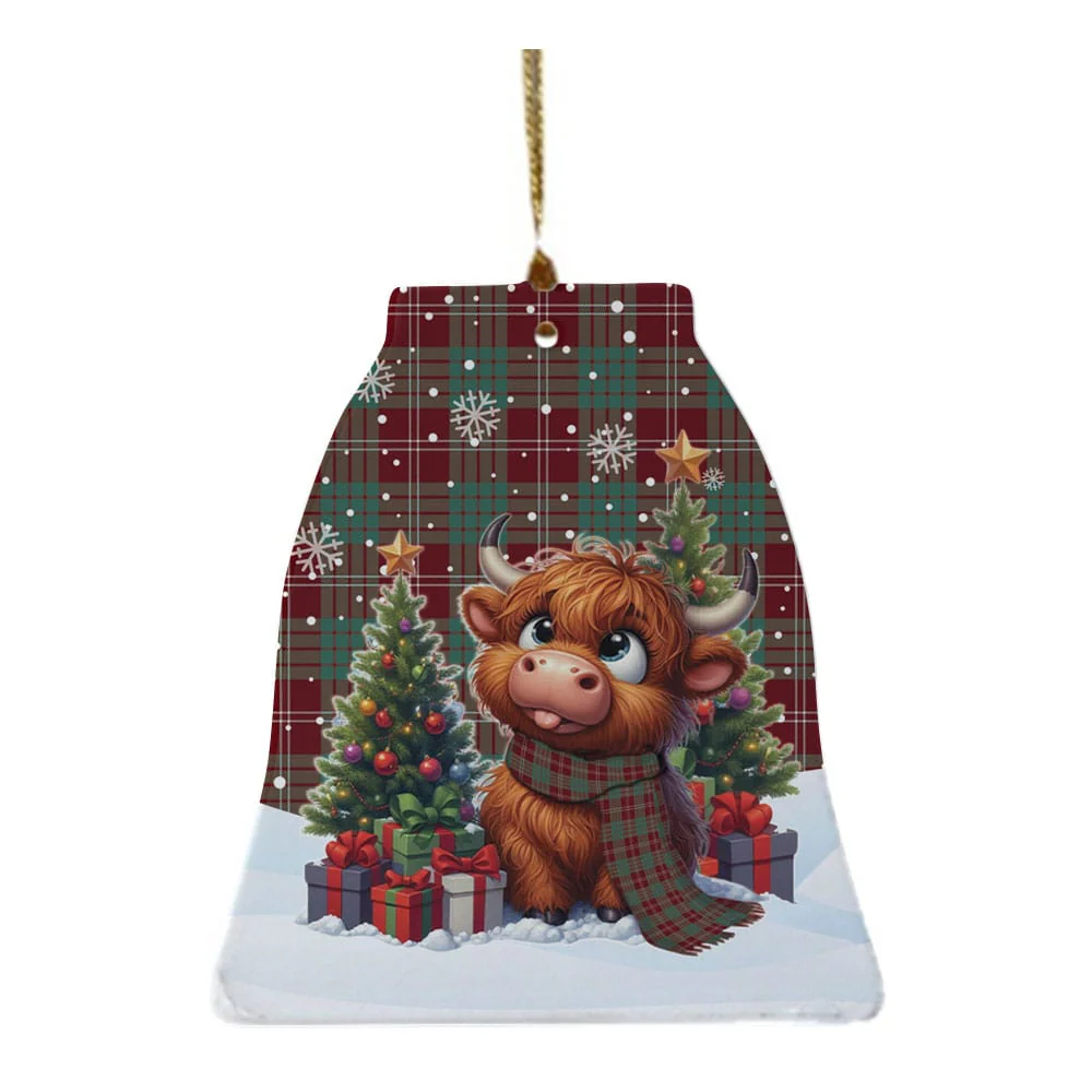 Scottish Crawford Modern Tartan Ceramic Ornament Cute Highland Cow Christmas - Image 4