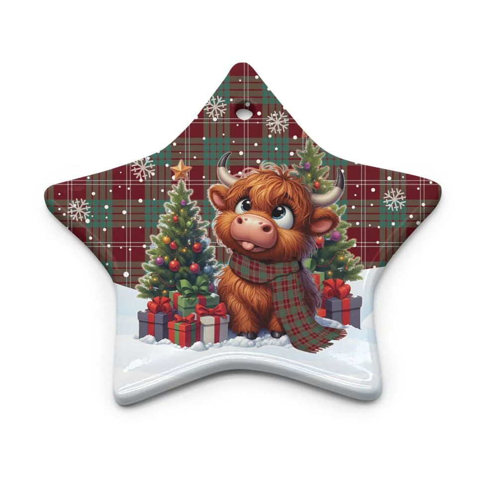 Scottish Crawford Modern Tartan Ceramic Ornament Cute Highland Cow Christmas - Image 5