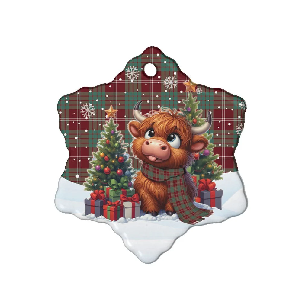 Scottish Crawford Modern Tartan Ceramic Ornament Cute Highland Cow Christmas - Image 6