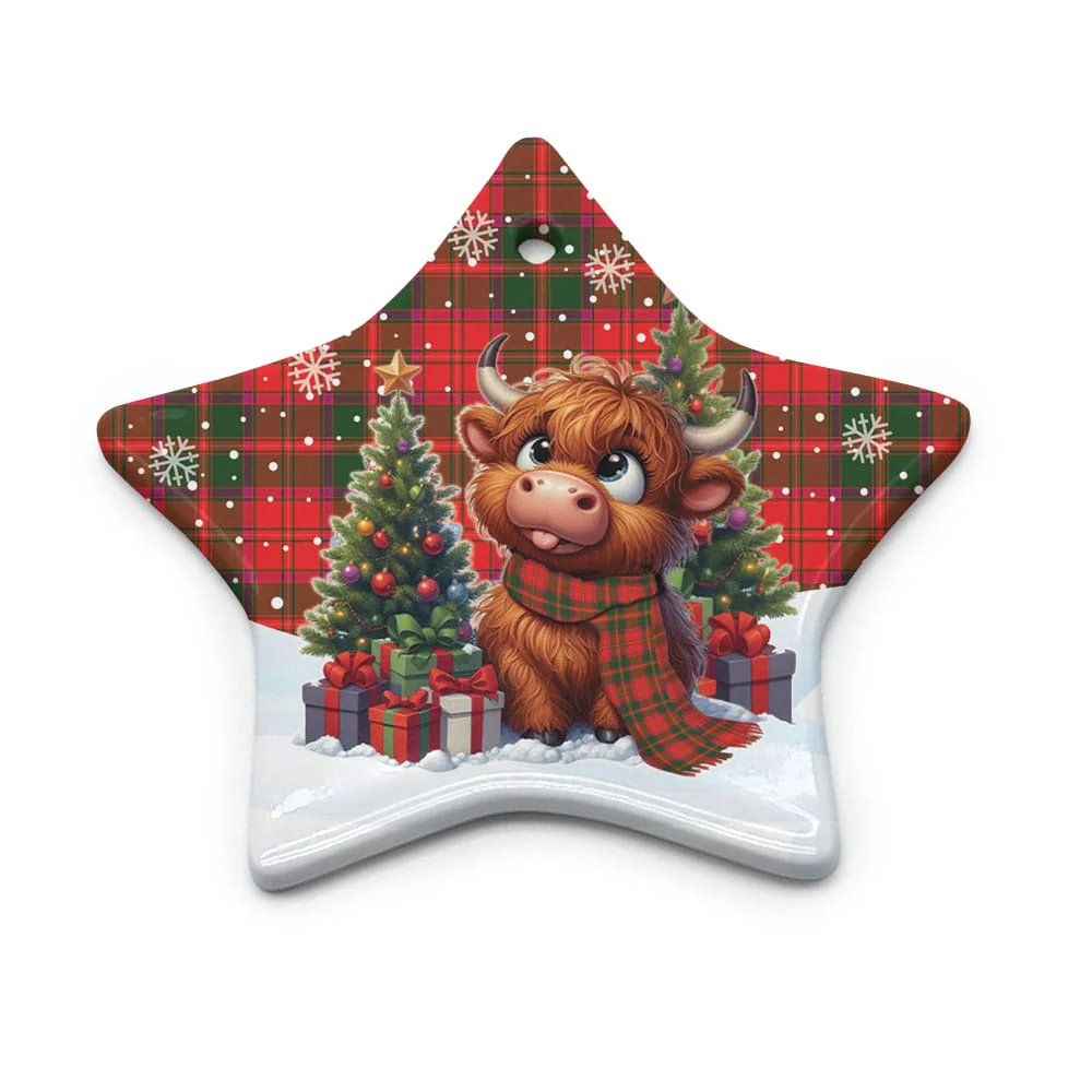 Scottish Crief District Tartan Ceramic Ornament Cute Highland Cow Christmas - Image 5