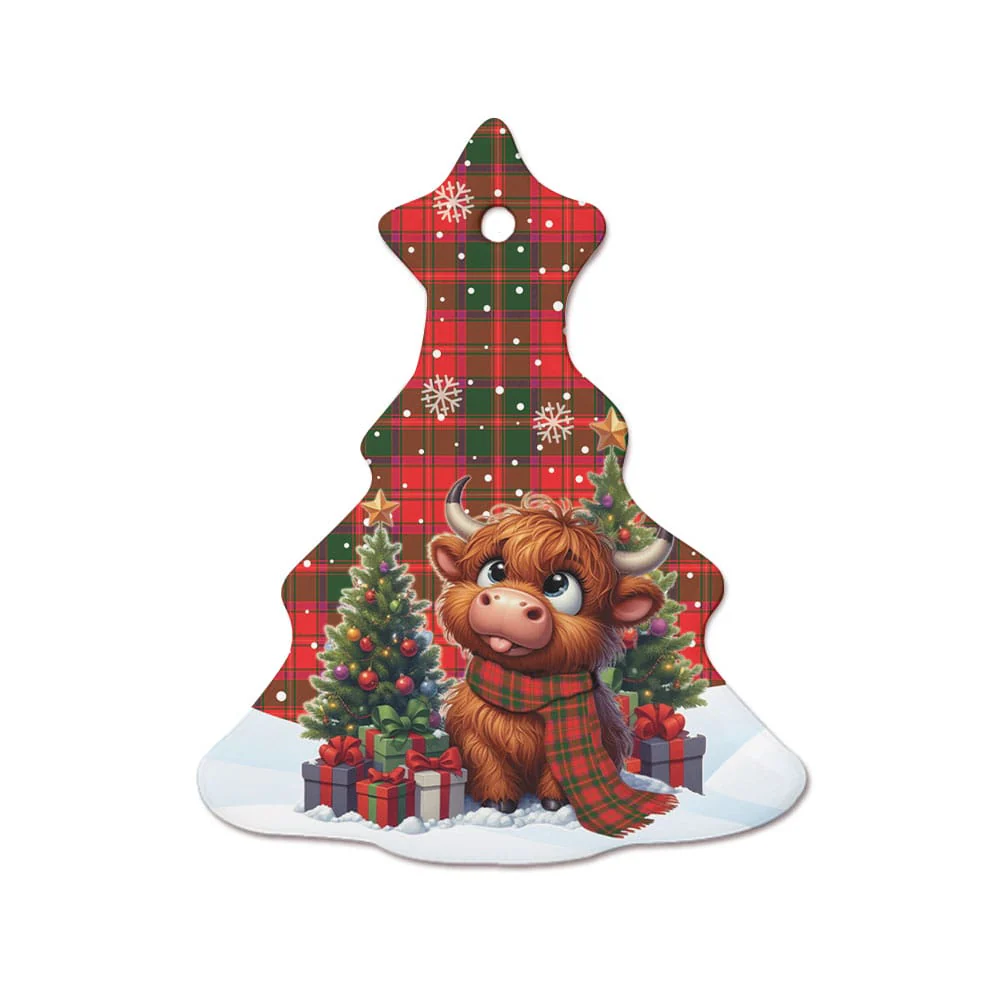 Scottish Crief District Tartan Ceramic Ornament Cute Highland Cow Christmas - Image 7