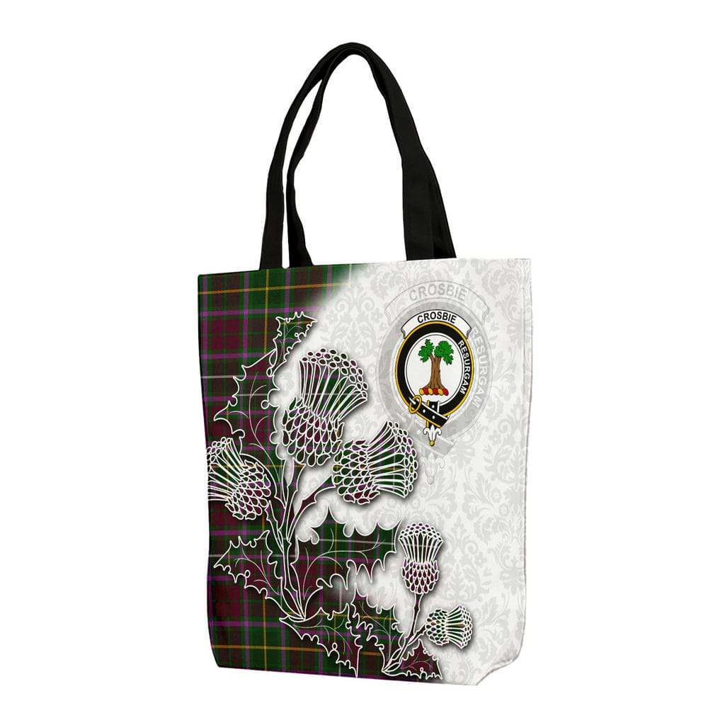 Scottish Crosbie Clan Badge Tartan Canvas Bag With Shoulder Straps - Thistle Flowers Style