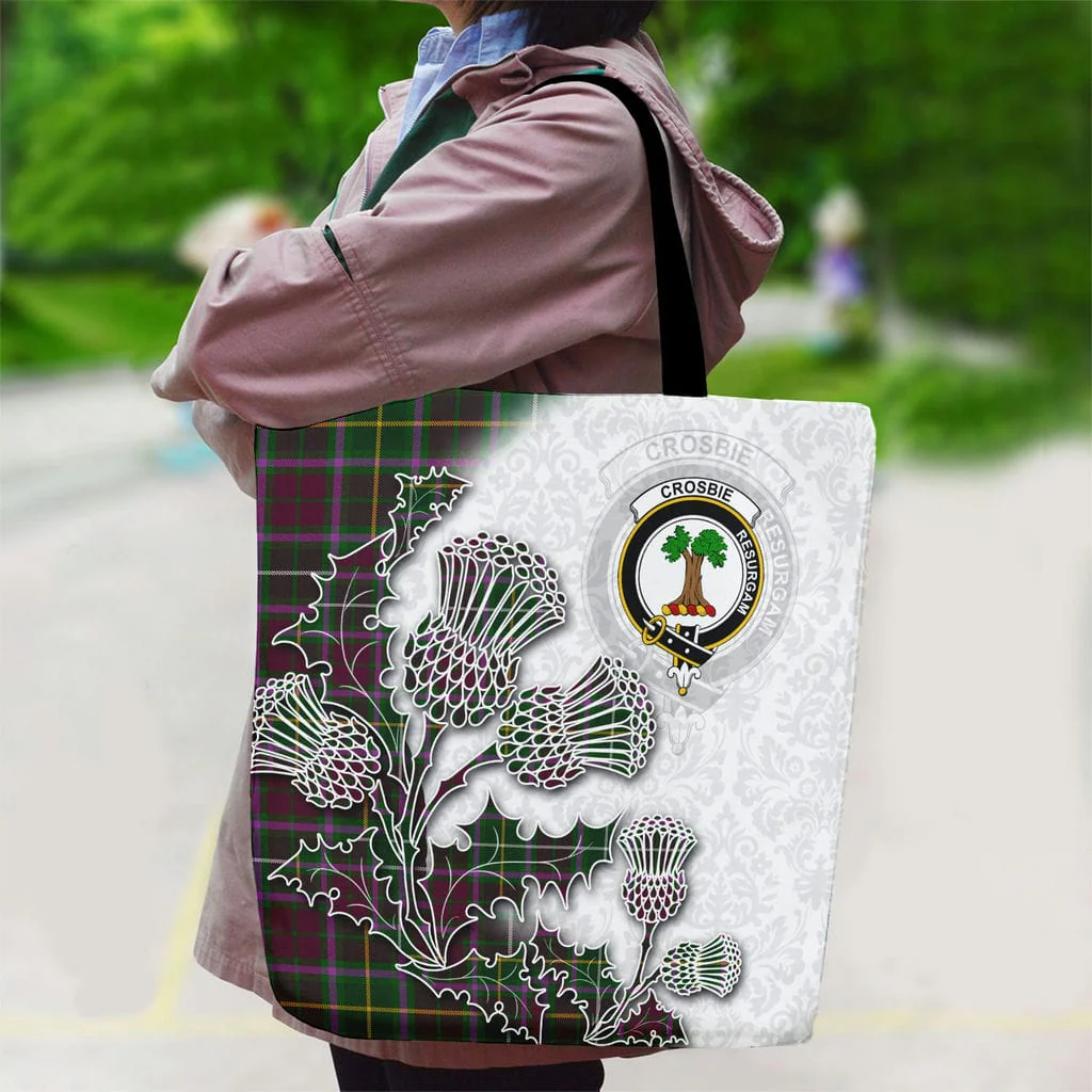 Scottish Crosbie Clan Badge Tartan Canvas Bag With Shoulder Straps - Thistle Flowers Style - Image 2