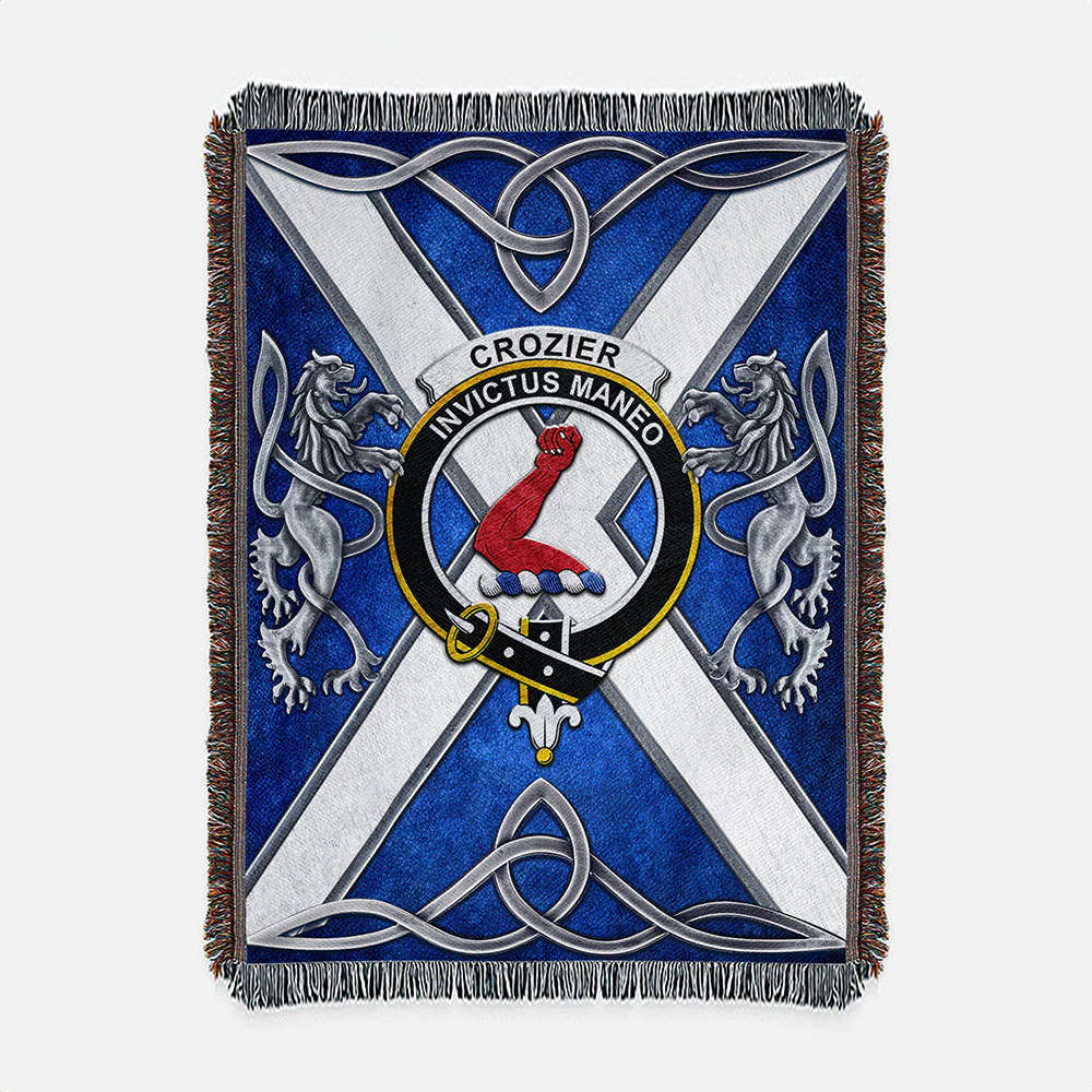 Scottish Crozier Clan Badge Woven Blanket Silver Rampant Lion Emblem