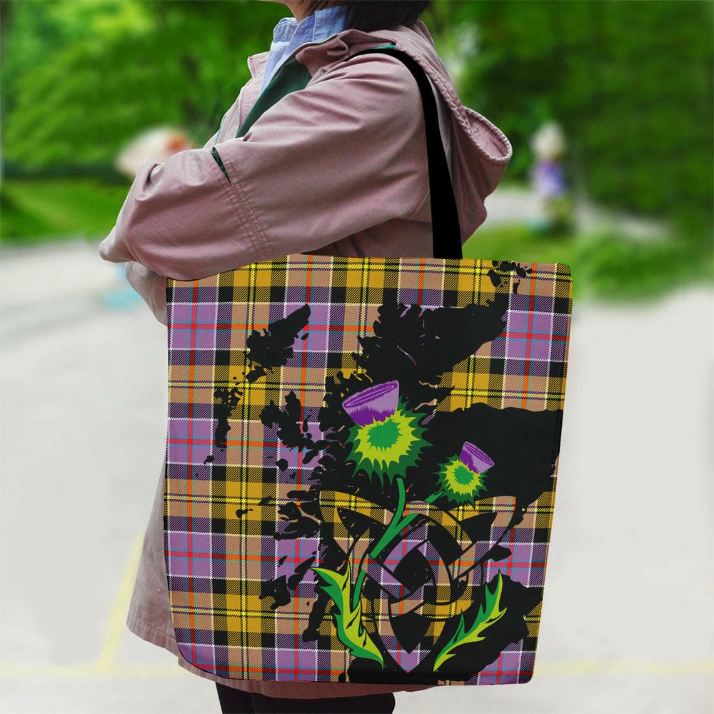 Scottish Culloden Ancient Tartan Canvas Bag With Shoulder Strap With Thistle - Image 2