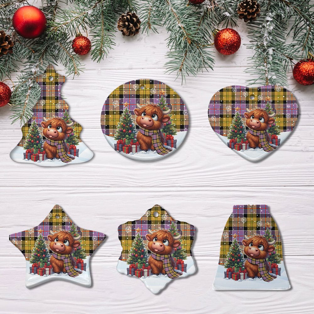 Scottish Culloden Ancient Tartan Ceramic Ornament Cute Highland Cow Christmas