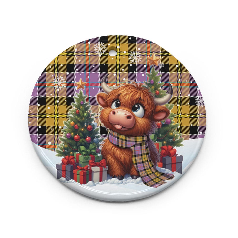 Scottish Culloden Ancient Tartan Ceramic Ornament Cute Highland Cow Christmas - Image 2