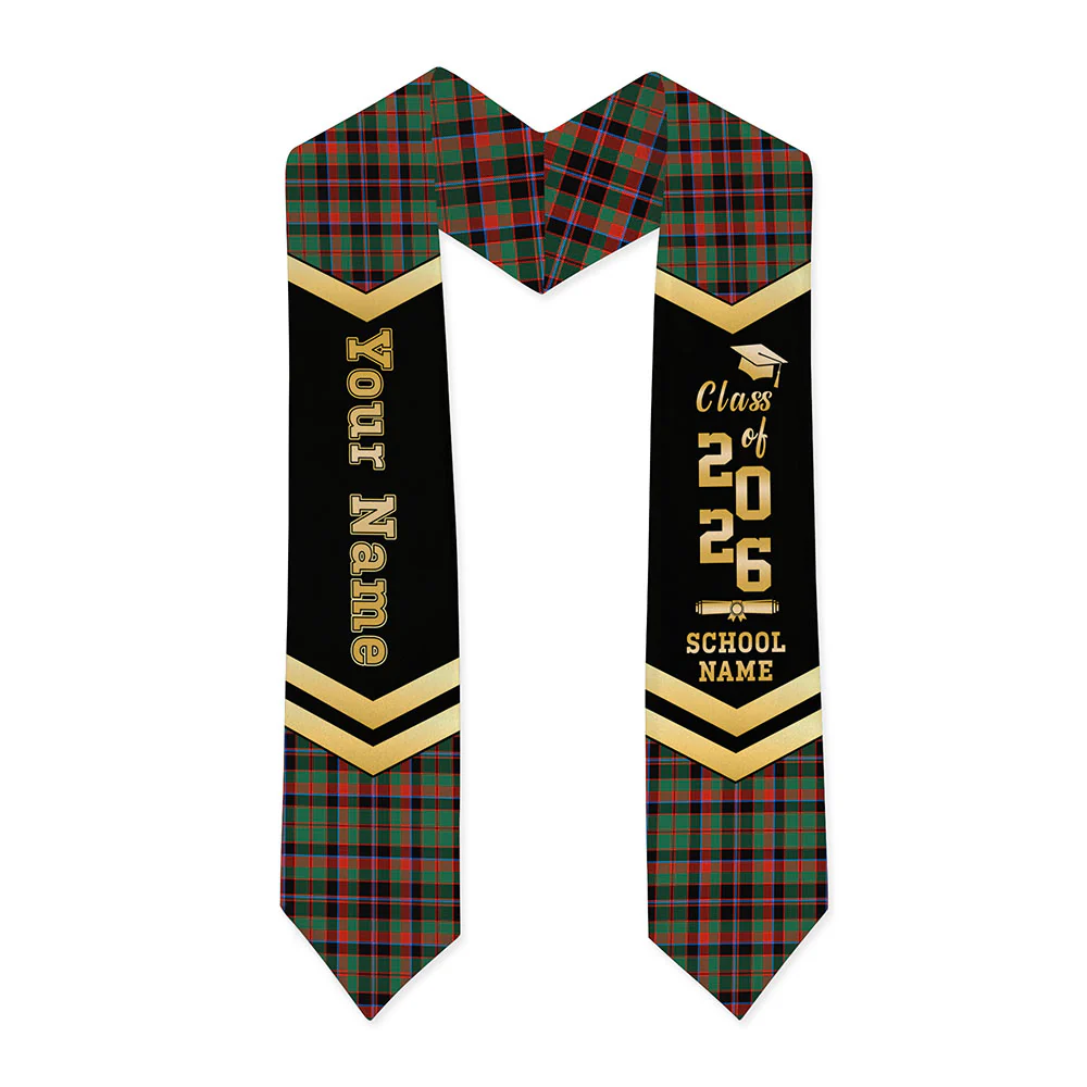 Scottish Cumming Hunting Ancient Clan Badge Tartan Graduation Stole Black Gold Honor - Image 3