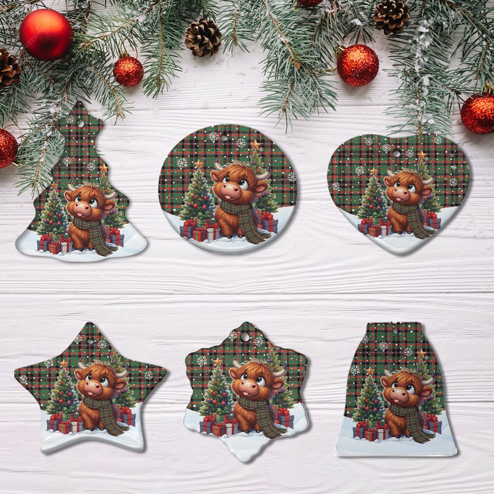 Scottish Cumming Hunting Ancient Tartan Ceramic Ornament Cute Highland Cow Christmas