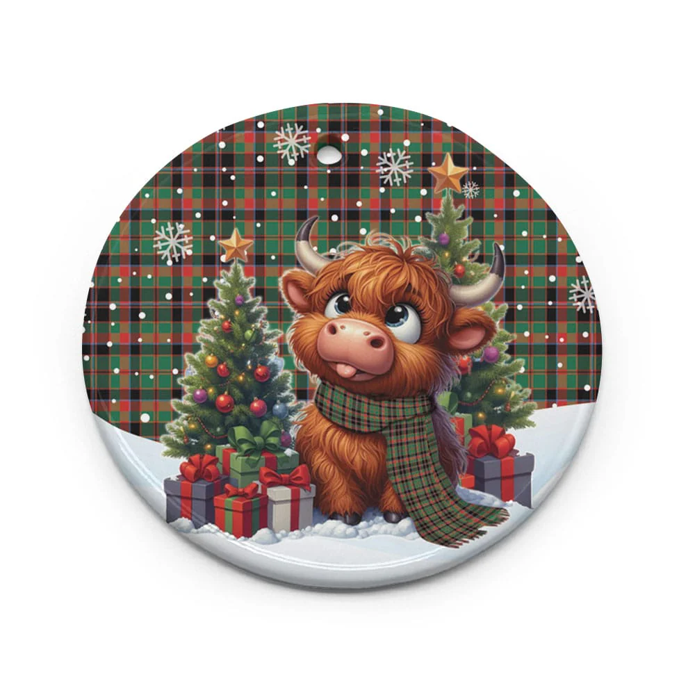 Scottish Cumming Hunting Ancient Tartan Ceramic Ornament Cute Highland Cow Christmas - Image 2
