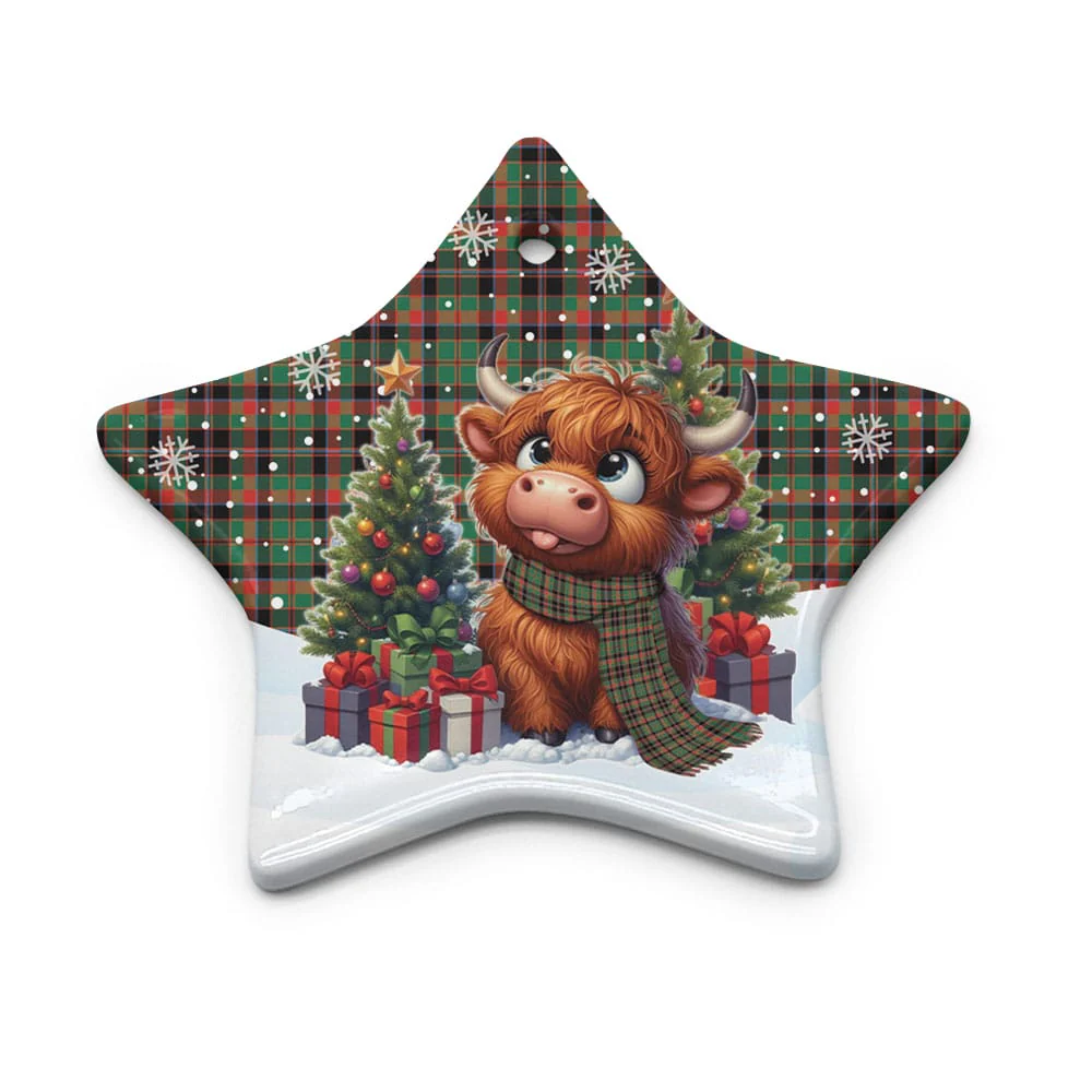 Scottish Cumming Hunting Ancient Tartan Ceramic Ornament Cute Highland Cow Christmas - Image 5