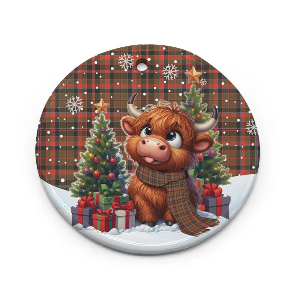 Scottish Cumming Hunting Weathered Tartan Ceramic Ornament Cute Highland Cow Christmas - Image 2