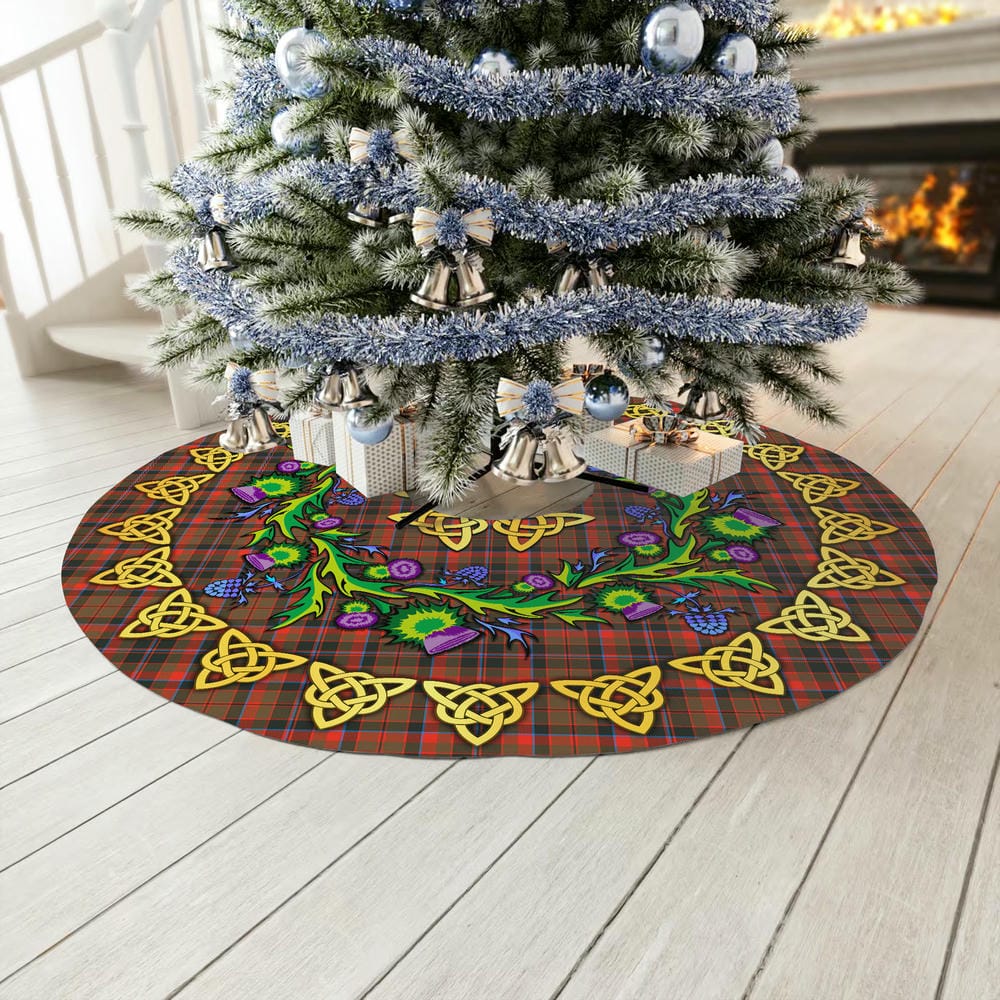 Scottish Cumming Hunting Weathered Tartan Thistle Celtic Knot Christmas Tree Skirt - Image 3