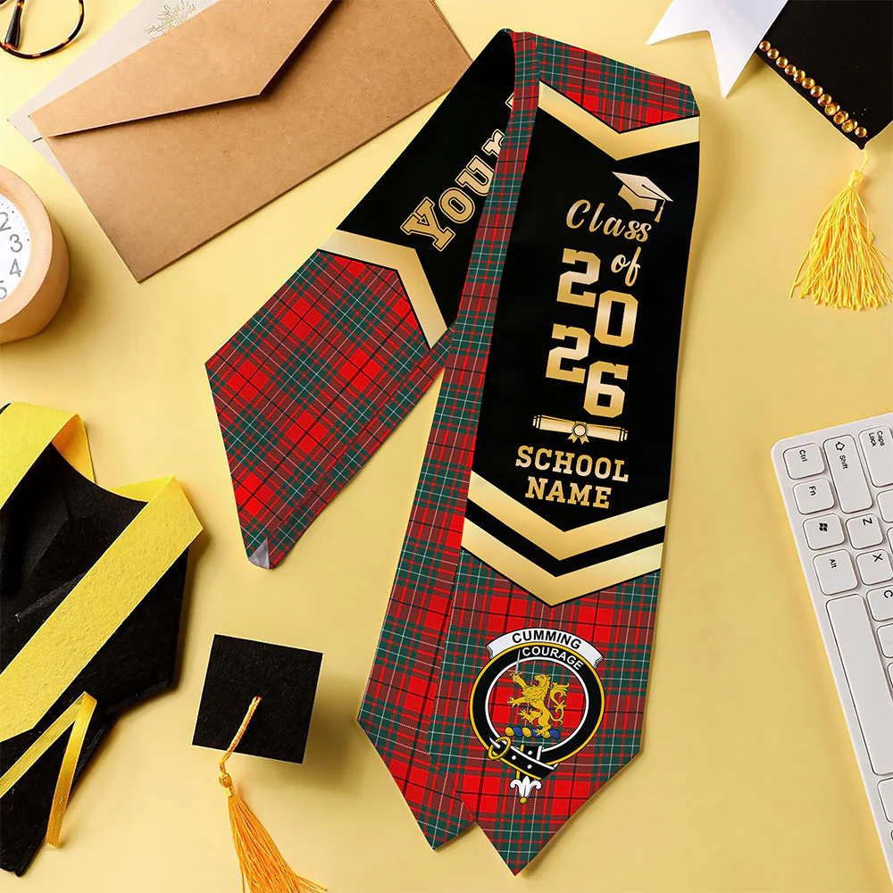 Scottish Cumming Modern Clan Badge Tartan Graduation Stole Black Gold Honor - Image 4