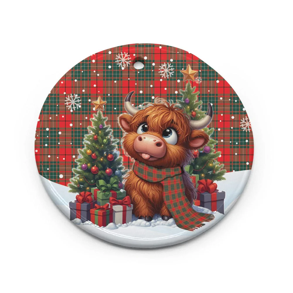 Scottish Cumming Modern Tartan Ceramic Ornament Cute Highland Cow Christmas - Image 2