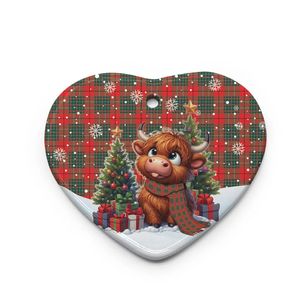 Scottish Cumming Modern Tartan Ceramic Ornament Cute Highland Cow Christmas - Image 3