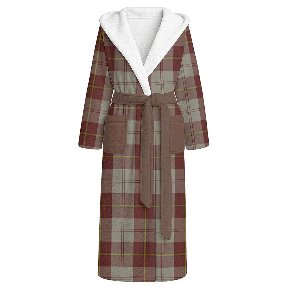 Scottish Cunningham Burgundy Dancers Clan Badge Tartan Flannel Hooded Bathrobe
