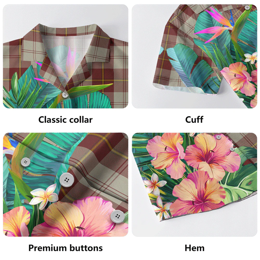 Scottish Cunningham Burgundy Dancers Clan Badge Tartan Hawaiian Shirt Bouquet Tropical Style - Image 5