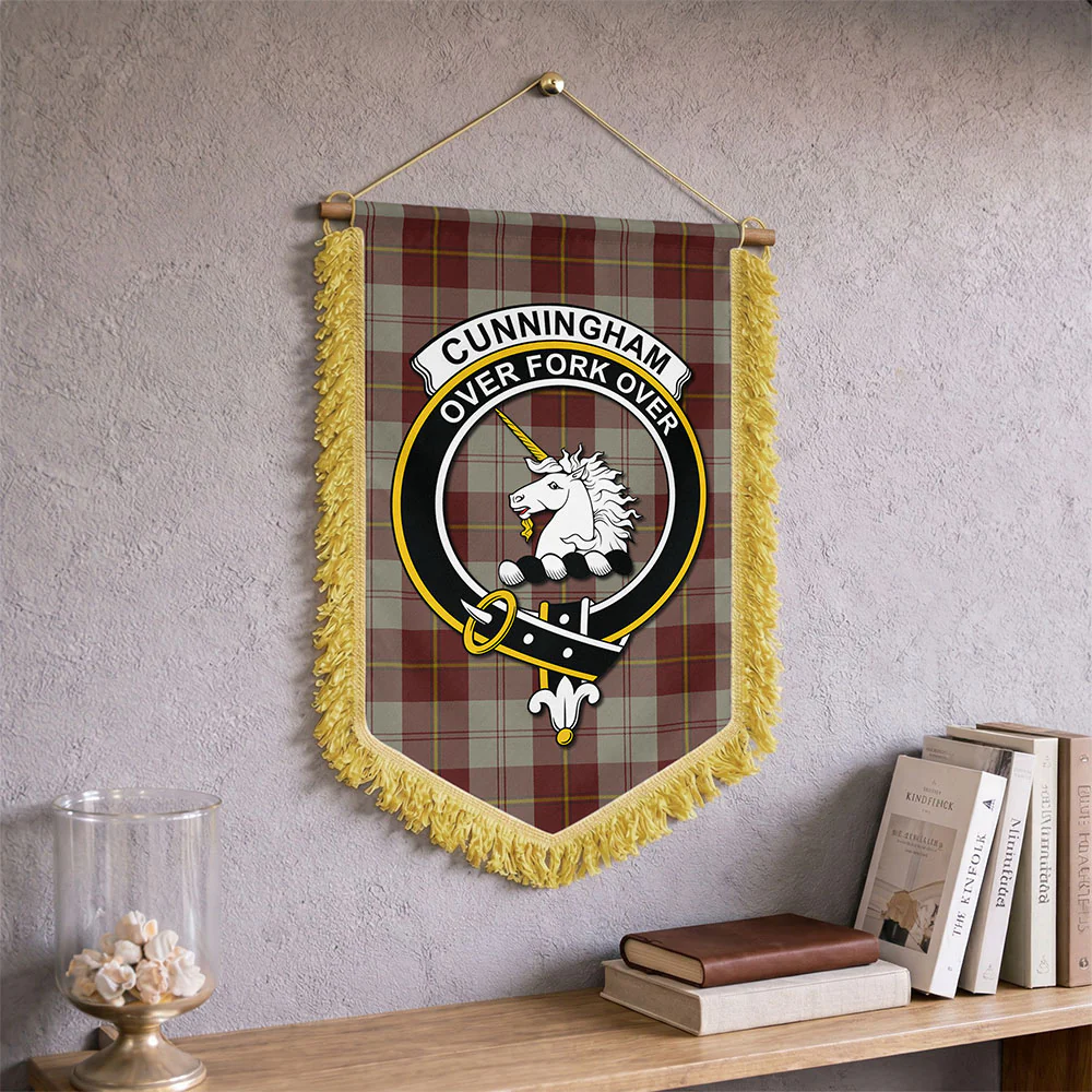 Scottish Cunningham Burgundy Dancers Clan Badge Tartan Wall Hanging Banner - Image 2