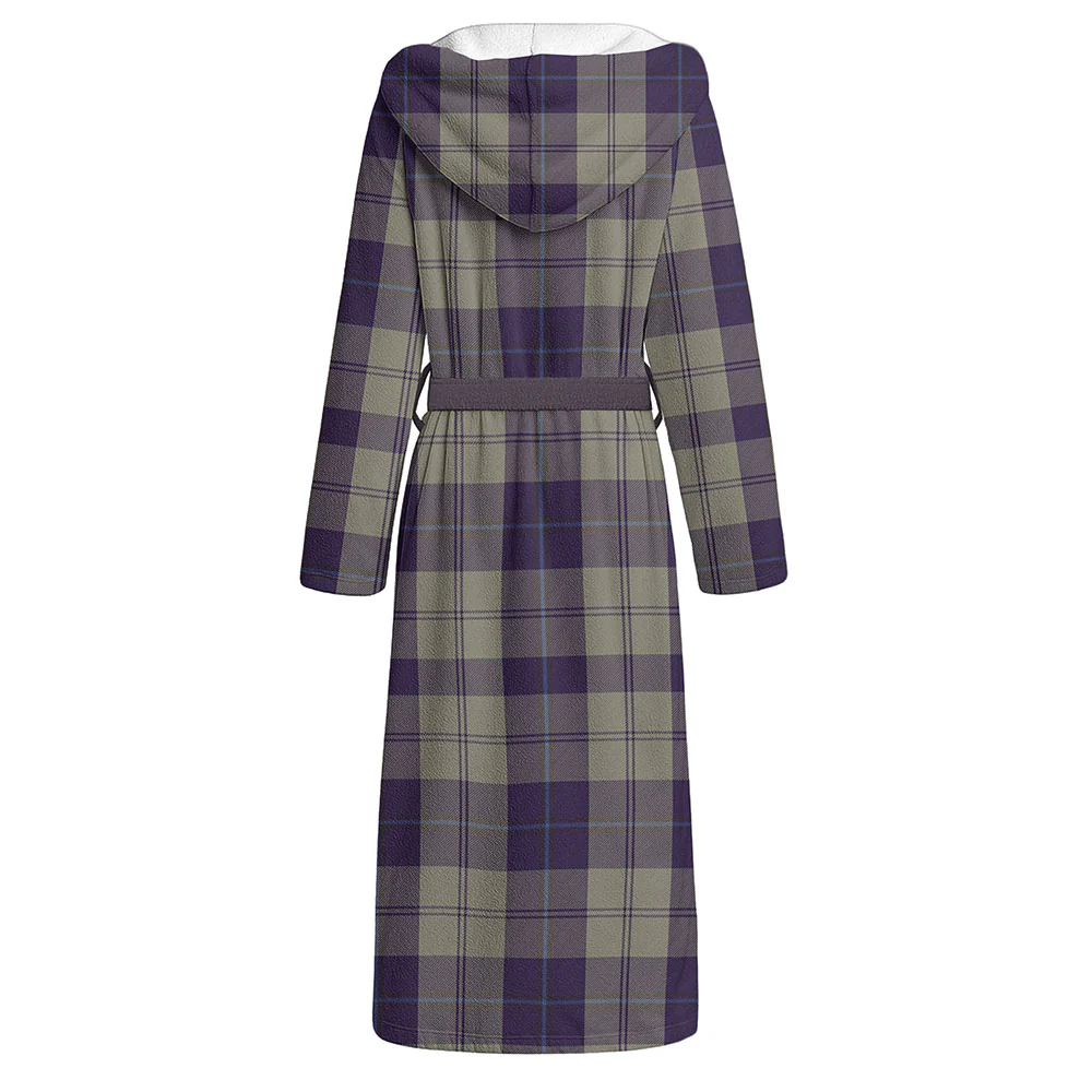 Scottish Cunningham Dress Blue Dancers Clan Badge Tartan Flannel Hooded Bathrobe - Image 2