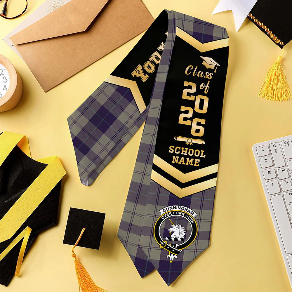 Scottish Cunningham Dress Blue Dancers Clan Badge Tartan Graduation Stole Black Gold Honor - Image 4
