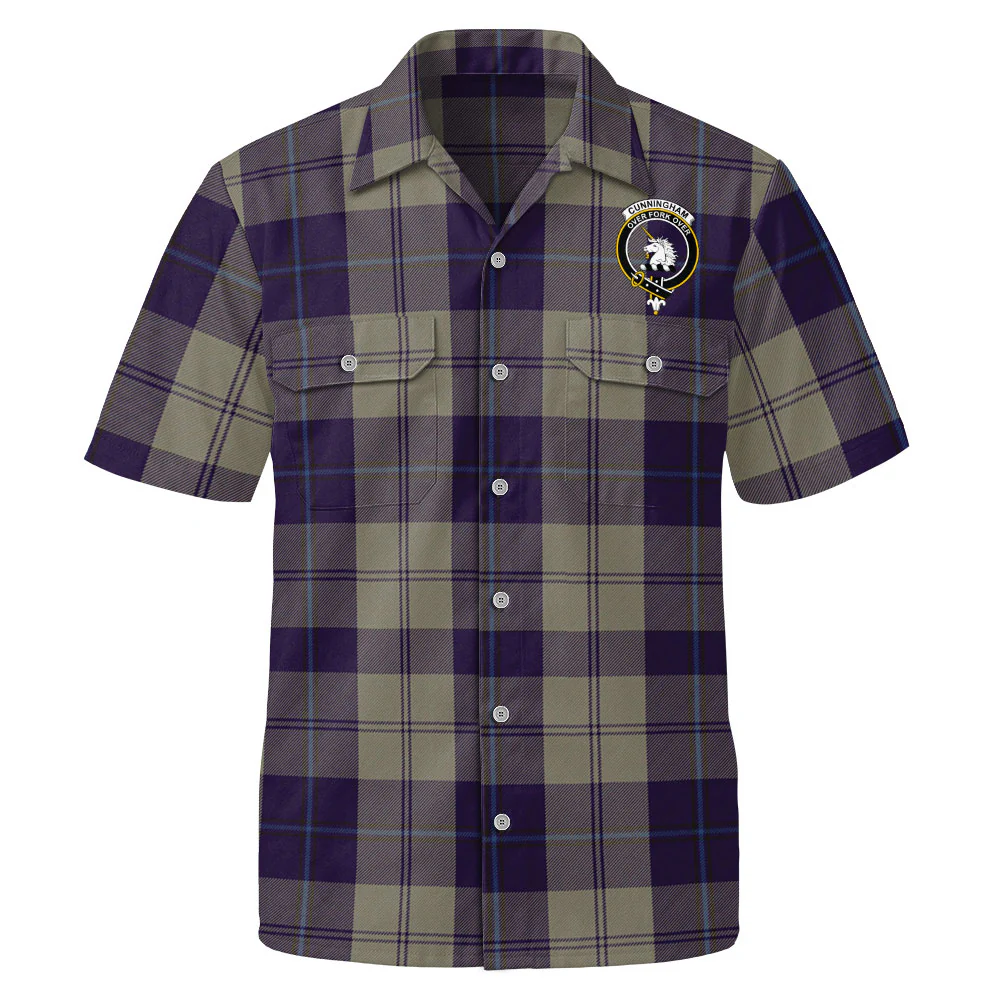 Scottish Cunningham Dress Blue Dancers Clan Badge Tartan Short Sleeve Work Shirt - Image 2