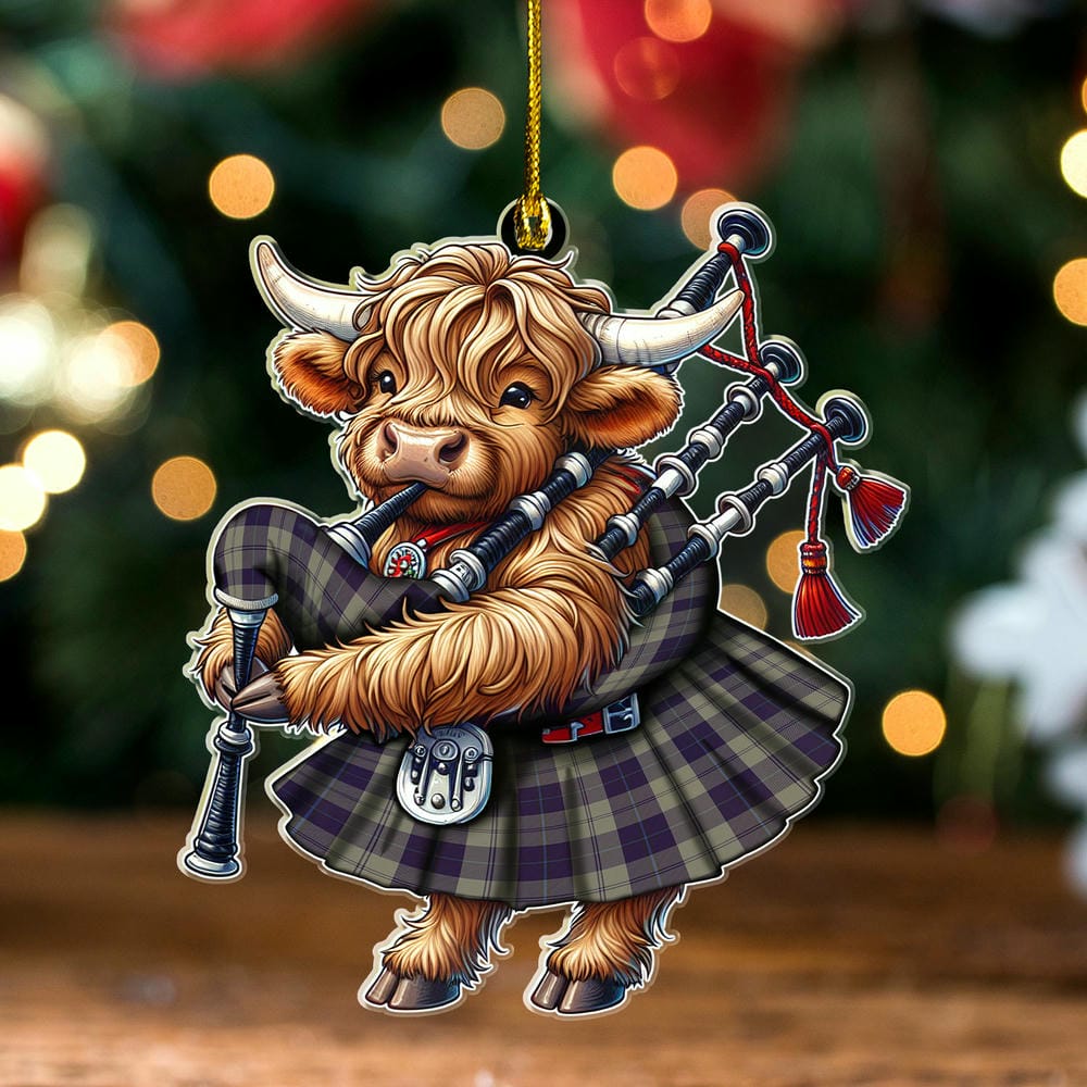 Scottish Cunningham Dress Blue Dancers Tartan Ornament Highland Cow Playing Bagpipes